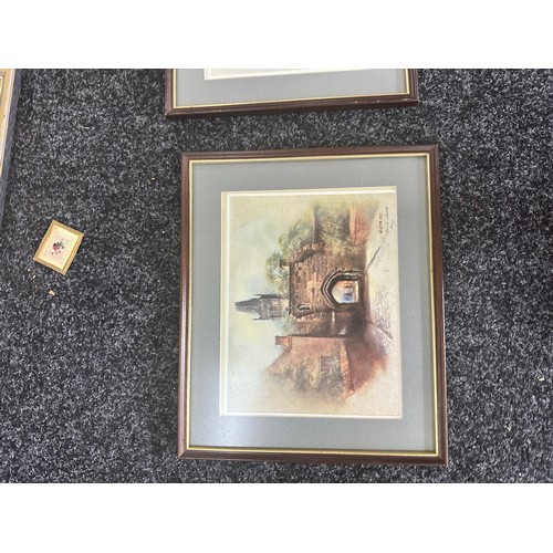 228 - Six framed vintage prints and a gilt framed mirror largest measures approx 23 inches wide