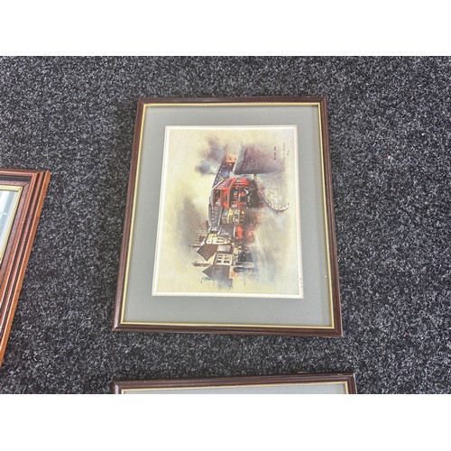 228 - Six framed vintage prints and a gilt framed mirror largest measures approx 23 inches wide