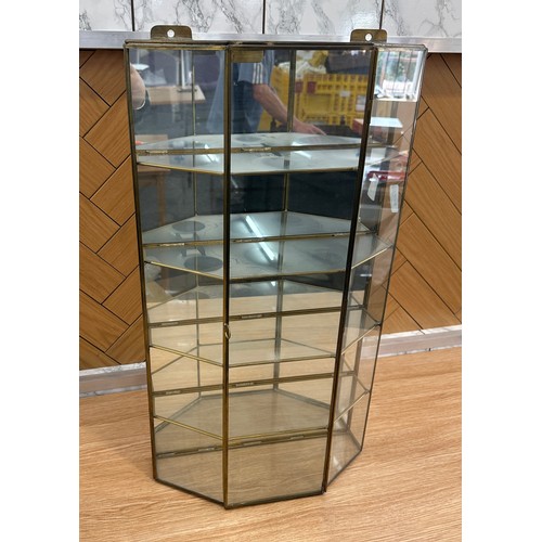 260 - Brass framed glass display cabinet measures approx 25 inches tall by 14 inches wide