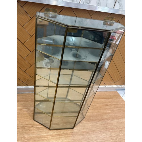 260 - Brass framed glass display cabinet measures approx 25 inches tall by 14 inches wide