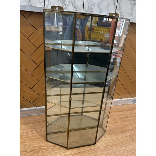 260 - Brass framed glass display cabinet measures approx 25 inches tall by 14 inches wide