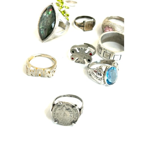 455 - Selection of assorted rings includes silver rings, silver signet ring etc