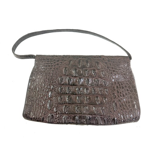 128 - Vintage authentic Veari brown crocodile hand bag