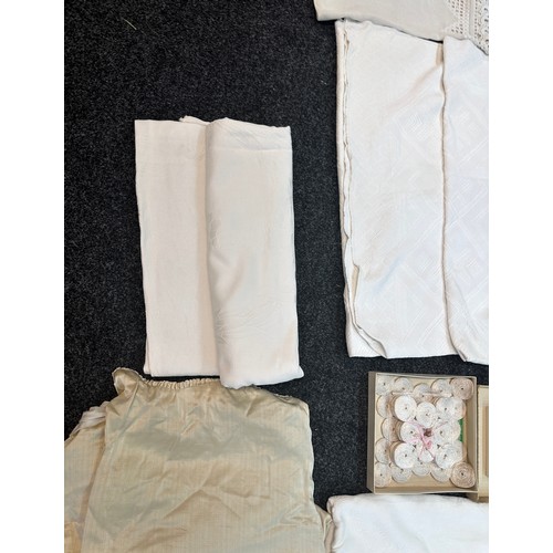 202 - Selection of silk and linen to include Irish Linen and victorian