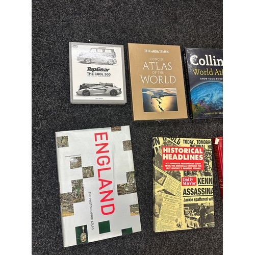 332 - Selection of vintage and later books to include The England photographic atlas, Historical headlines... 