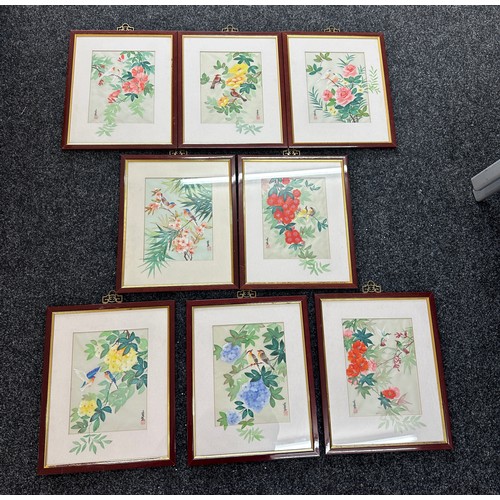 281 - Selection of framed Japanese silk paintings measures approx 16 inches tall by 13 inches wide