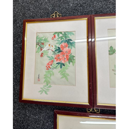 281 - Selection of framed Japanese silk paintings measures approx 16 inches tall by 13 inches wide