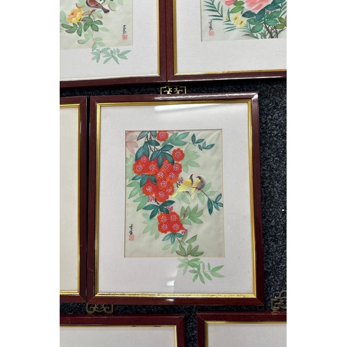 281 - Selection of framed Japanese silk paintings measures approx 16 inches tall by 13 inches wide