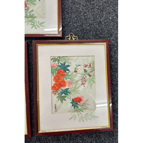 281 - Selection of framed Japanese silk paintings measures approx 16 inches tall by 13 inches wide