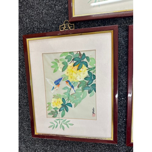 281 - Selection of framed Japanese silk paintings measures approx 16 inches tall by 13 inches wide