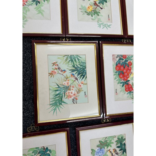 281 - Selection of framed Japanese silk paintings measures approx 16 inches tall by 13 inches wide