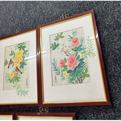 281 - Selection of framed Japanese silk paintings measures approx 16 inches tall by 13 inches wide