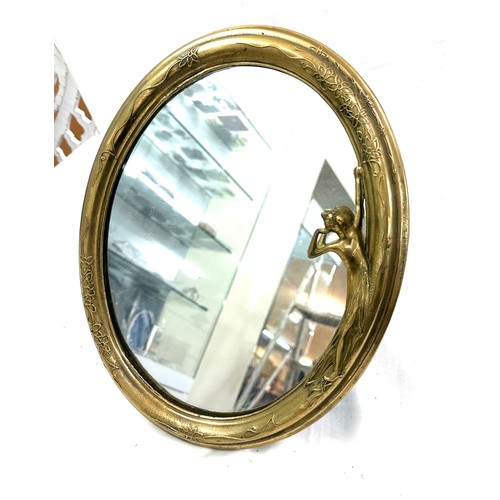 315 - Art deco style brass framed oval mirror measures approx 14 inches tall