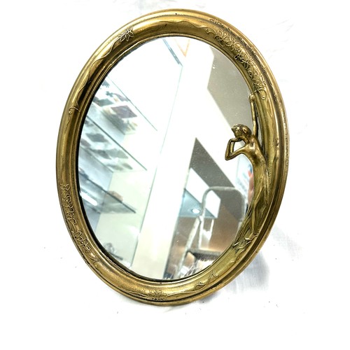 315 - Art deco style brass framed oval mirror measures approx 14 inches tall