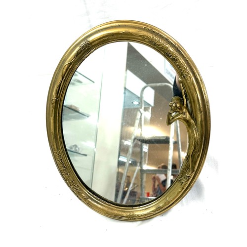 315 - Art deco style brass framed oval mirror measures approx 14 inches tall