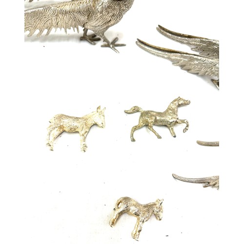 439 - Selection of silver plated animal figures to include pheasants and donkeys