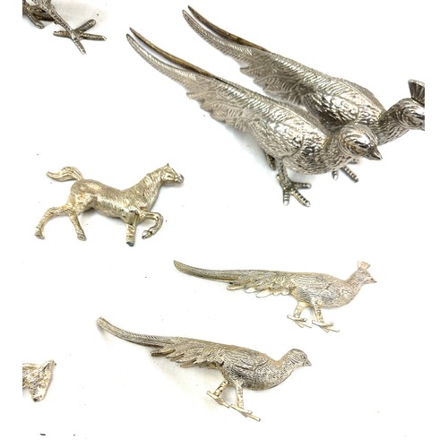 439 - Selection of silver plated animal figures to include pheasants and donkeys