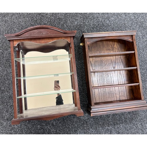 361 - Wooden and glass display cabinet and a four shelf bookcase largest measures approx 28 inches long by... 