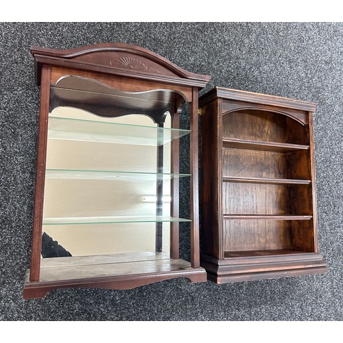 361 - Wooden and glass display cabinet and a four shelf bookcase largest measures approx 28 inches long by... 