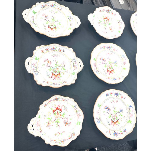 60 - Six hand painted oriental plates and three hand painted oriental serving dishes no marks to base