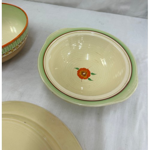 48 - Three pieces of Clarice Cliff to include a tureen, bowl and serving plate