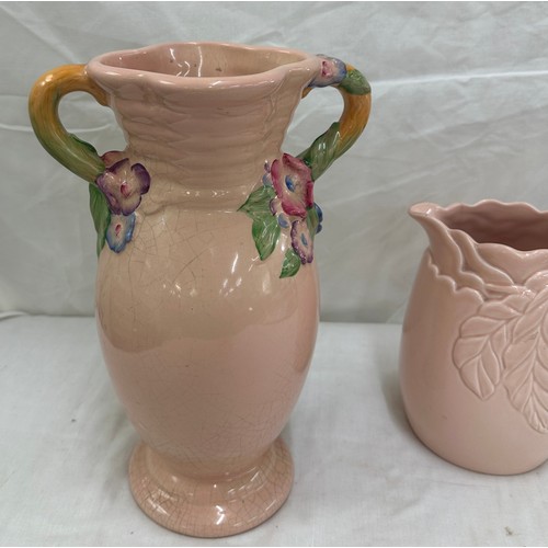 407 - Two pieces of Clarice Cliff a two handled painted vase and a jug largest measures approx 12 inches t... 