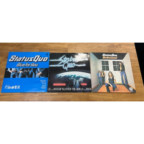 10 - Three Status Quo vinyl records to include Blue for you etc