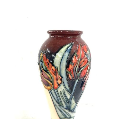 563 - Vintage Moorcroft red Tulip pattern inverted baluster vase height approximately 11 inches tall