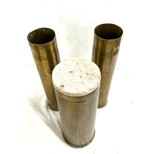 65 - 3 Trench art bullet shells marked 1817, dec 75, RG 04