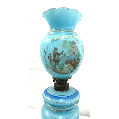 441 - Vintage blue glass oil lamp, height approximately 24 inches