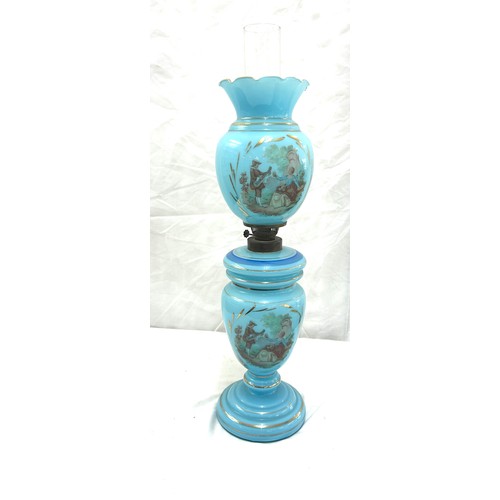 441 - Vintage blue glass oil lamp, height approximately 24 inches