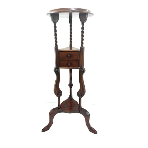 397 - Mahogany 2 drawer plant stand measures approximately 34 inches tall