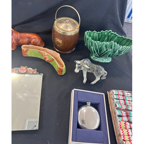 334 - Selection of miscellaneous items includes Flower framed Barbola mirror, Royal albert etc