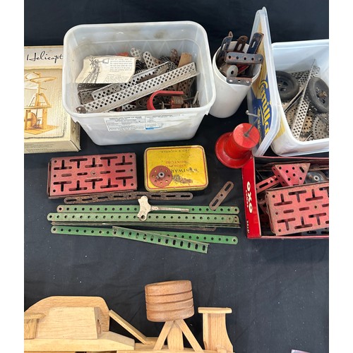 186 - Selection of model making equipment includes meccano, wooden car etc