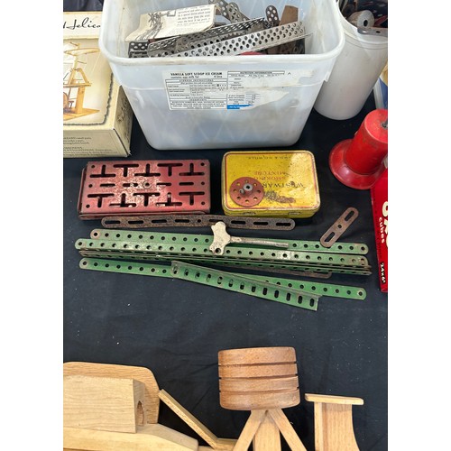 186 - Selection of model making equipment includes meccano, wooden car etc