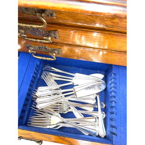 278 - Large wooden cutlery box with a selection of silver plated cutlery box measures approximately 12 inc... 