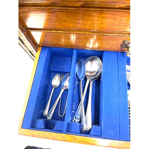 278 - Large wooden cutlery box with a selection of silver plated cutlery box measures approximately 12 inc... 