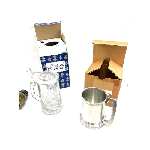 617 - Selection of collectable items includes binoculars, tankard, silver plated coaster etc