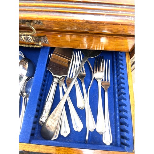 278 - Large wooden cutlery box with a selection of silver plated cutlery box measures approximately 12 inc... 