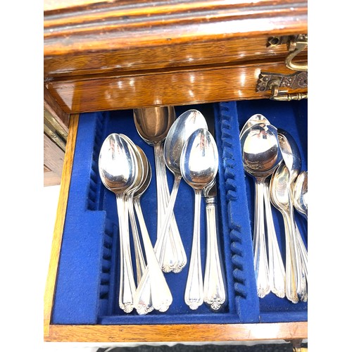 278 - Large wooden cutlery box with a selection of silver plated cutlery box measures approximately 12 inc... 