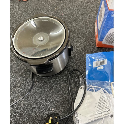 350 - Large selection of electrical items to include a slow cooker ,fans, heaters, table lights etc