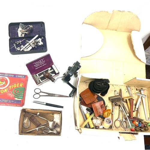 342 - Selection of collectable items includes moon tiger game, shavers, Valet etc