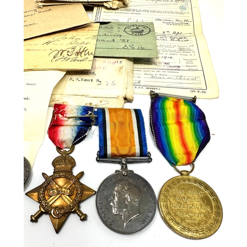 411 - ww1 trio medals & silver war badge with original paperwork all relating to s-704 sjt.j.harding r.wes... 