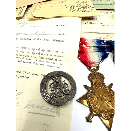 411 - ww1 trio medals & silver war badge with original paperwork all relating to s-704 sjt.j.harding r.wes... 