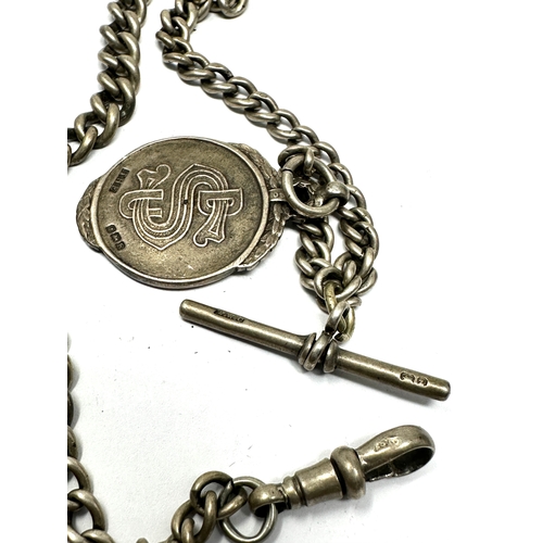 9 - Antique silver albert watch chain & fob  43g