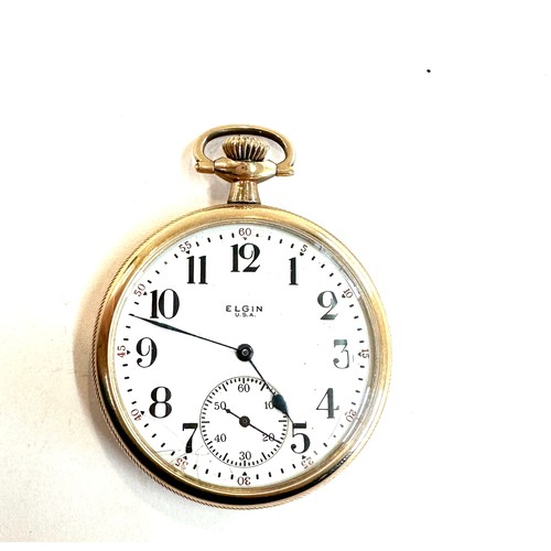 482 - Gold plated Elgin pocket watch with screw back winds up and ticks