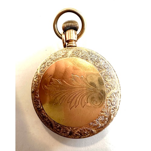 489 - Vintage gold plated the waterbury pocket watch, the dial with flower decoration