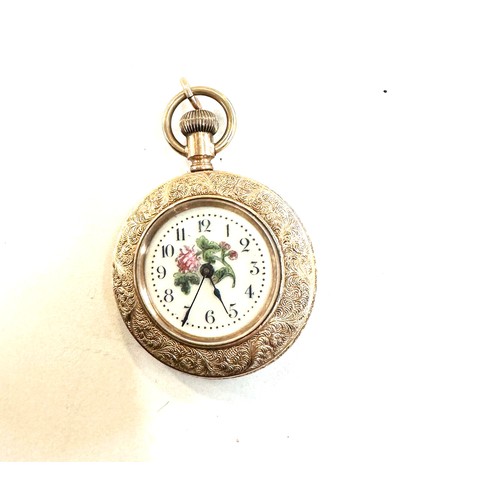 489 - Vintage gold plated the waterbury pocket watch, the dial with flower decoration