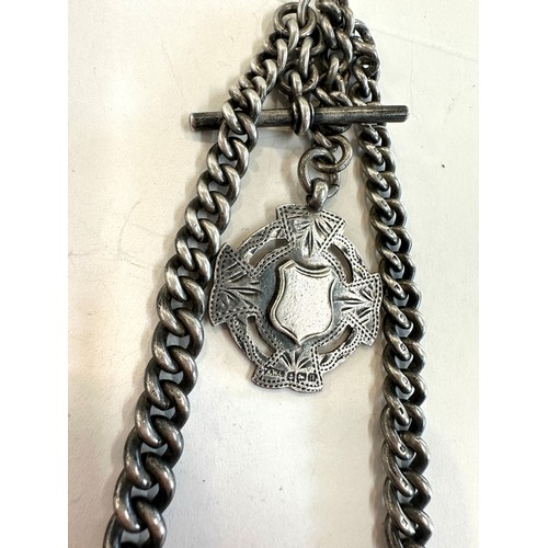 506 - Superb hallmarked double Albert sterling silver pocket watch chain with silver vesta and waltham ful... 