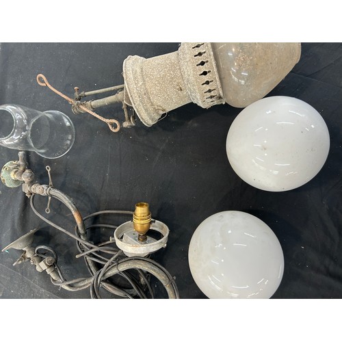 152 - Selection of vintage and later light fittings includes vintage outdoor gas light etc